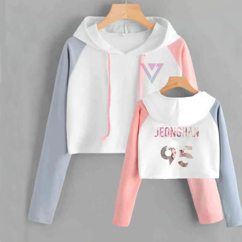 24 Укороченные толстовки с капюшоном, свитшоты Seventeen, топы для женщин, Kpop альбом Seventeen Scoups Jeonghan Joshua Hoshi Wonwoo Woozi Dk The8, толстовка - Цвет: 24