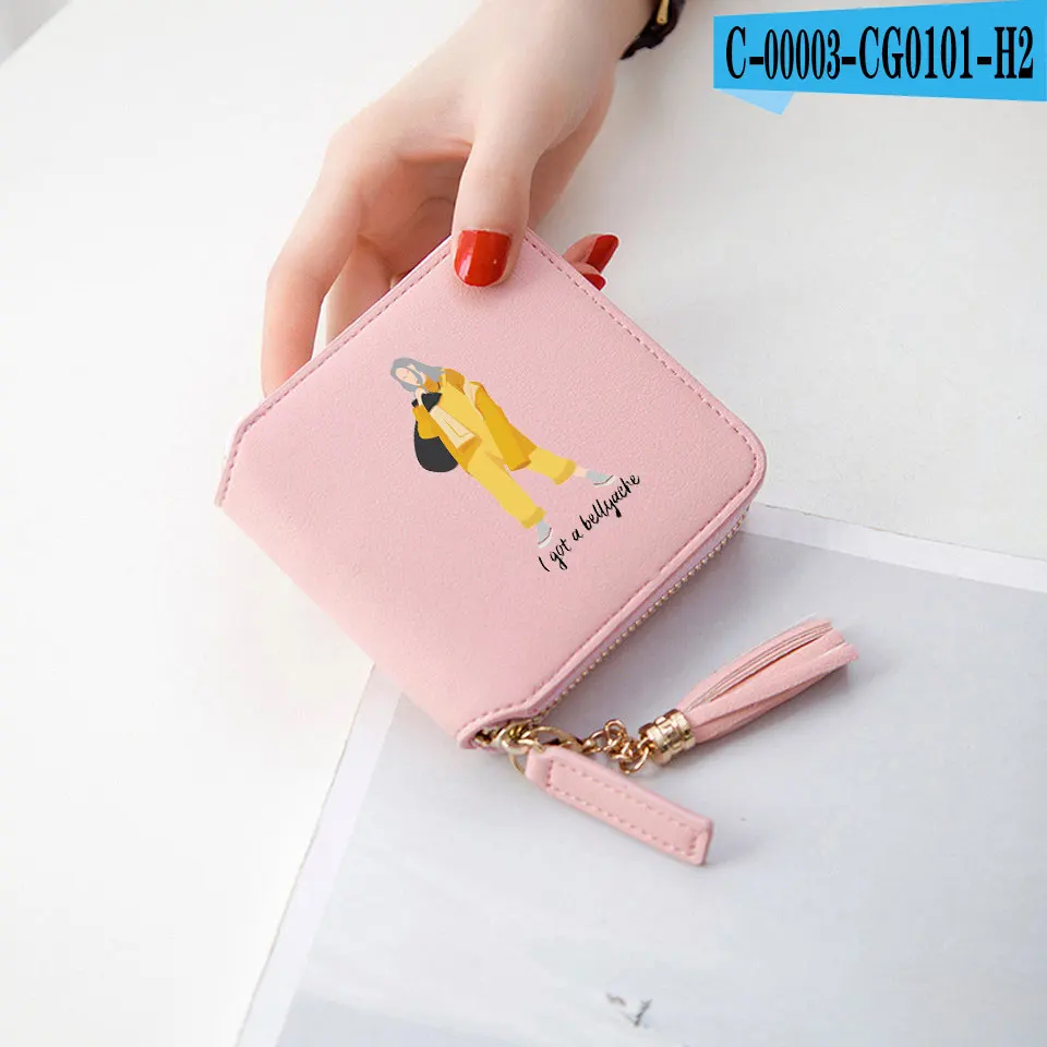 New Billie Eilish printing Wallets Harajuku style wallet Women Mini Purse Accessories Short Zipper card Bags Lady Wallets - Color: pink