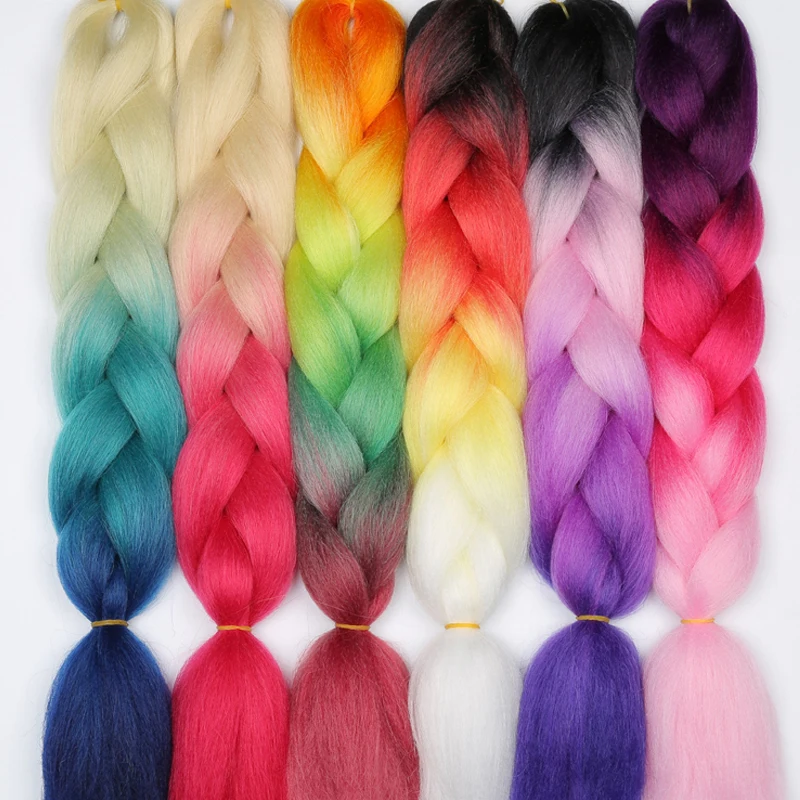 LISIHAIR Ombre Kanekalon Braiding Hair Extensions 24inch 100g Syntheyic Jumbo Braids Hair Fiber Red Green Purple 1pce1