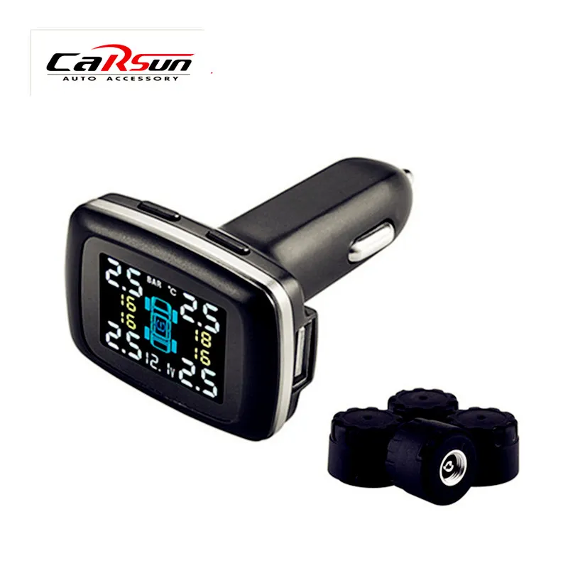 

Smart Car TPMS Tyre Pressure Monitoring System+4 External Sensors Cigarette Lighter + USB Charging port + Voltage Display