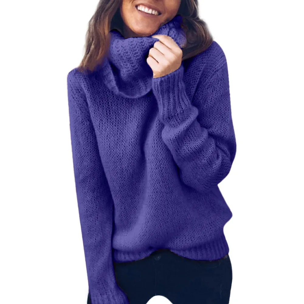 Женский однотонный вязаный свитер с длинным рукавом и высоким воротом, джемпер, пуловер, топ, блузка, pull femme hiver sueter mujer invierno