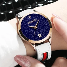 2016 Marca BINKADA Relojes Mujer Relojes de Oro de Lujo 30 m Impermeable Del Cuero Genuino Ronda Banda de Cuarzo Analógico Reloj de Pulsera con Logo