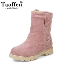 

TAOFFEN Size 33-43 Women Half Short Snow Boots Thick Fur Flats Boots For Cold Winter Boots Mid Calf Boots For Women Footwears