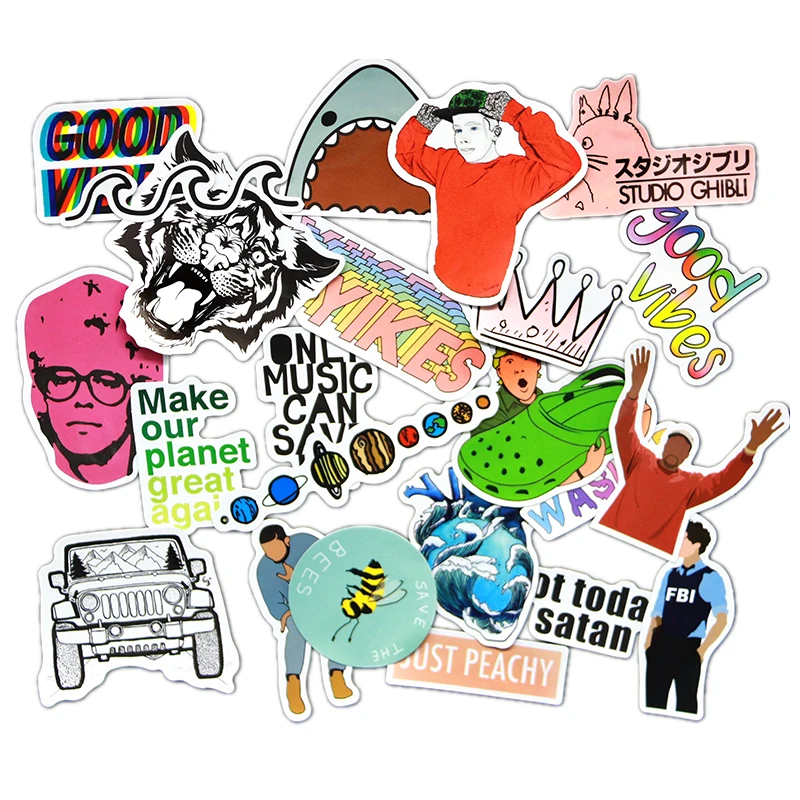 24 PCS روك الموسيقى تاج القرش Skateboard Guitar السفر حالة ملصقا الدماغ غسلها لعبة مضحك ملصق هدية صغيرة للأطفال