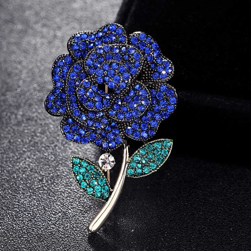 Luxury Brand Blue Rhinestone Flower brooches jewelry for wedding gifts