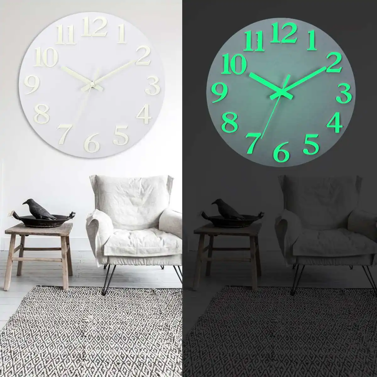 

12 Inch Creative Wall Clock Luminous Glow In The Dark Silent Quartz Clock Living Room Bedroom Home Decor 3D Modern