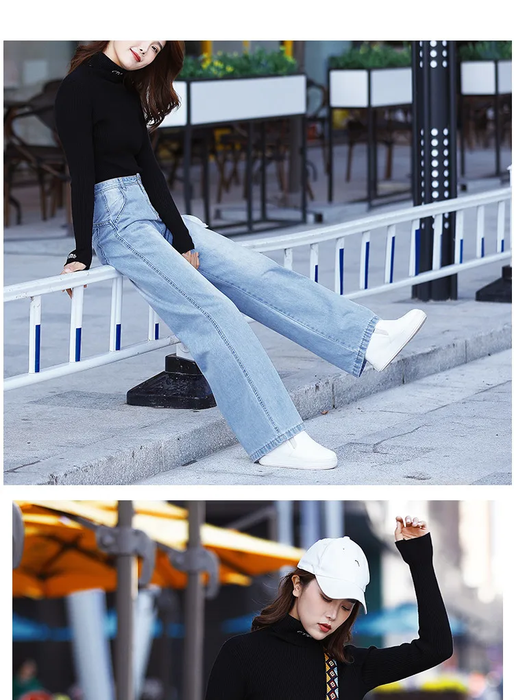 Модные широкие джинсы с потертостями, свободные джинсовые штаны с высокой талией, весенне-осенние длинные джинсы для женщин, Pantalon Femme