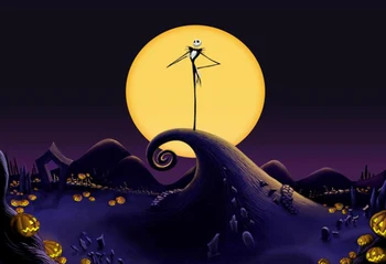 

Colorwonder Photography Background Skeleton Jack 7x5ft Yellow Moon with Pumpkin Night Town Vinyl Backdrop for Halloween Tabletop