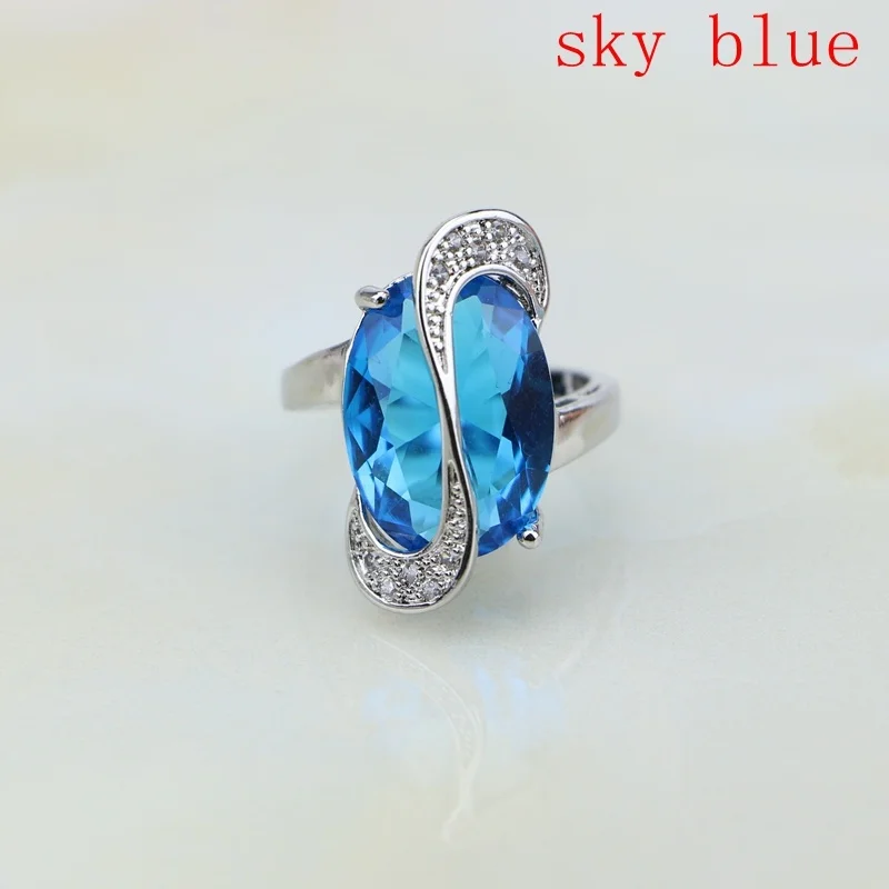 Трендовое 925 пробы Серебряное ювелирное изделие 11 разноцветных фианитов кольца для женщин кольца Размер 6 7 8 9 10 - Цвет основного камня: Sky blue