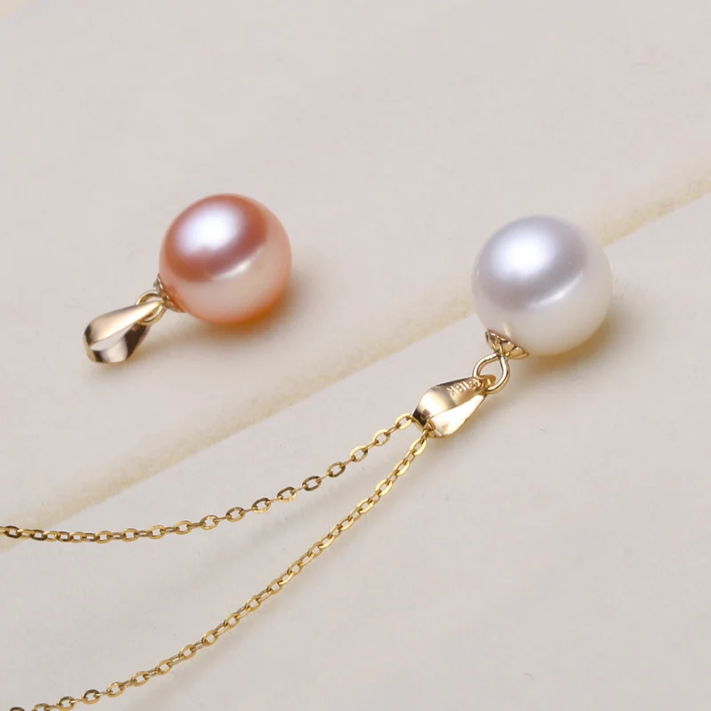 Sinya 18k gold Classical Round Pearl pendant necklace with 7.5-10mm natural pearls Au750 gold chain length 40+5cm  for women (11)