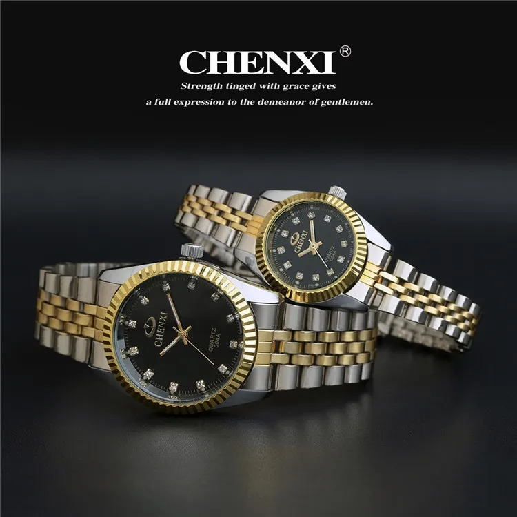 CHENXI Роскошные мужские часы, серебро, золотые стразы, наручные часы для влюбленных, ремешок для ногтей, классические ретро часы для мужчин и женщин, деловые часы