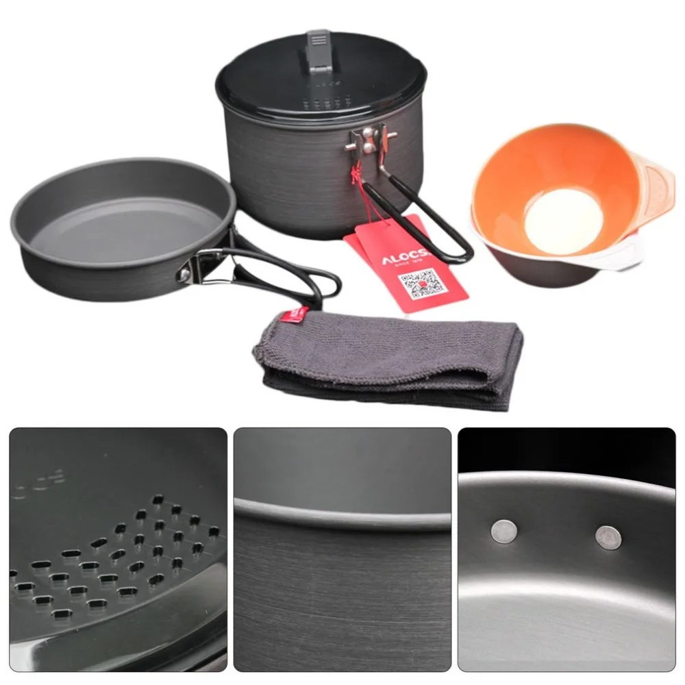 Alocs cw-c26 calentamiento rápido acampar al aire libre Utensilios de cocina camping pot tazón sartén set supervivencia al aire libre Herramientas para 1- 3 personas caliente