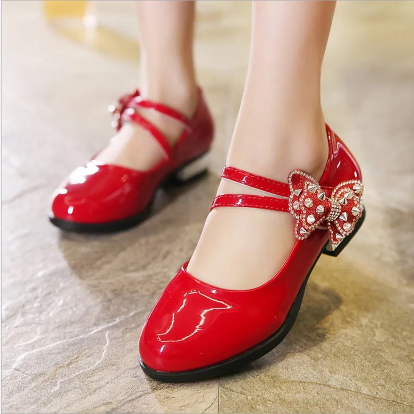 Slyxsh 2017 обувь с красным кожаные туфли для девочек партии красный детская обувь для вечеринок принцессы свадебные туфли детей