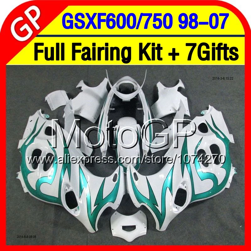 Комплект Для SUZUKI Cyan пламя GSXF600 2003 2004 2005 2006 2007 новый голубой белый 6PA112 GSXF750 GSXF 750 600 03