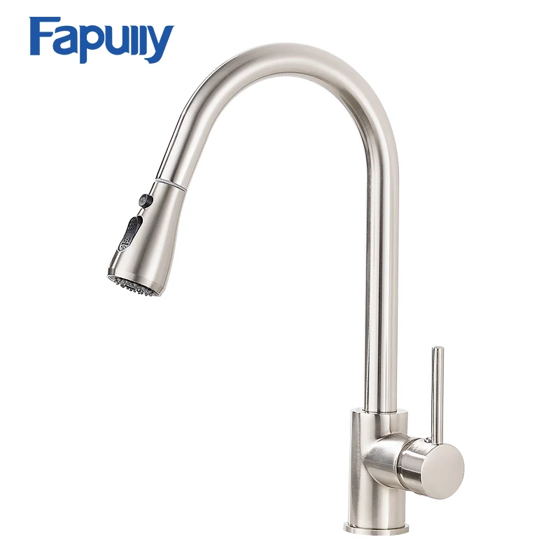 Buy Fapully Pull Out Kitchen Faucet Spray Head Brass Faucet Brushed Mixer Cold