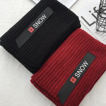 

Japanese new winter knitted wool scarf labeling SNOW pure color imitation cashmere men's and women's neck scarves