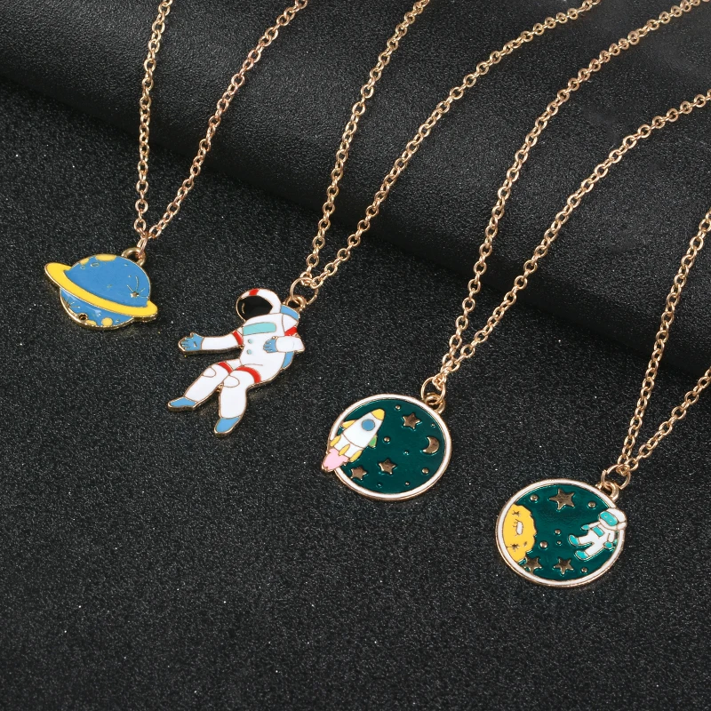 

Romantic Universe Gifts I Can Fly Necklaces UFO Space Craft Astronaut Rocket Planet Spaceman Stars Hard Enamel Pendant Necklaces