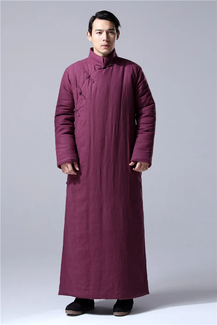 Китайский стиль, толстый свободный льняной халат, длинный халат, Китайская традиционная зимняя мужская одежда, ретро пеньковый хлопковый мягкий длинный халат