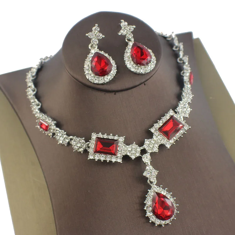 Jiayijiaduo Parure Bijoux Femme турецкие ювелирные изделия Bisuteria серебро цвет ожерелье серьги наборы Свадебные Ювелирные наборы красные ювелирные изделия - Окраска металла: 3