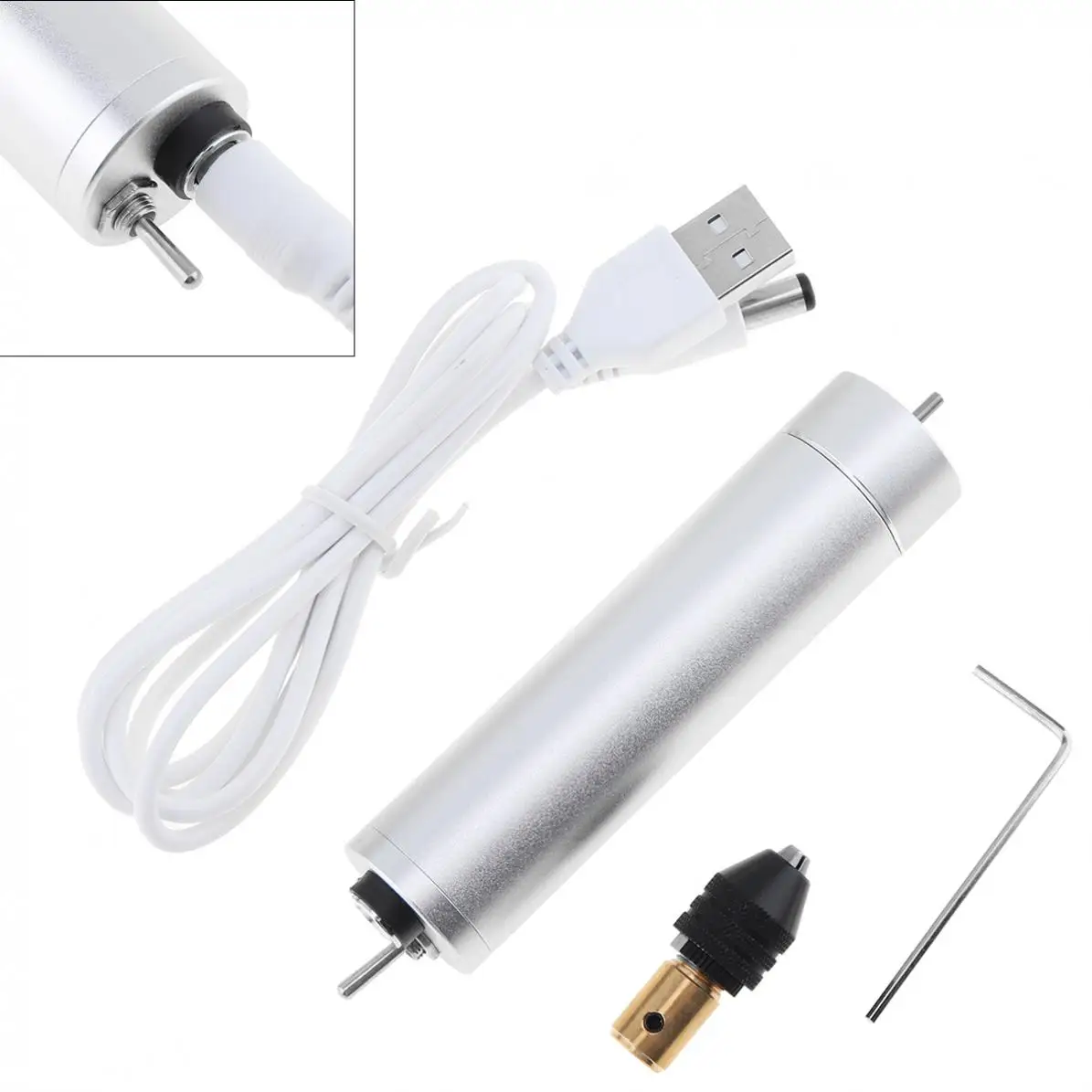 

DC 5V-6V 180 Motor Electric Hand Drill USB Rotary Tool Set with 0.4-3.4 Three-jaw Chuck and Hex Wrench