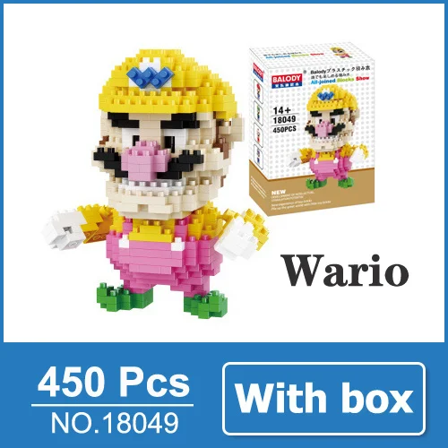 LOZ Mario Bros игрушечная фигурка модель Луиджи, Марио, Йоши строительные блоки японская игра аниматор игрушка для детей 9+ Подарочные игрушки - Цвет: Wario with box