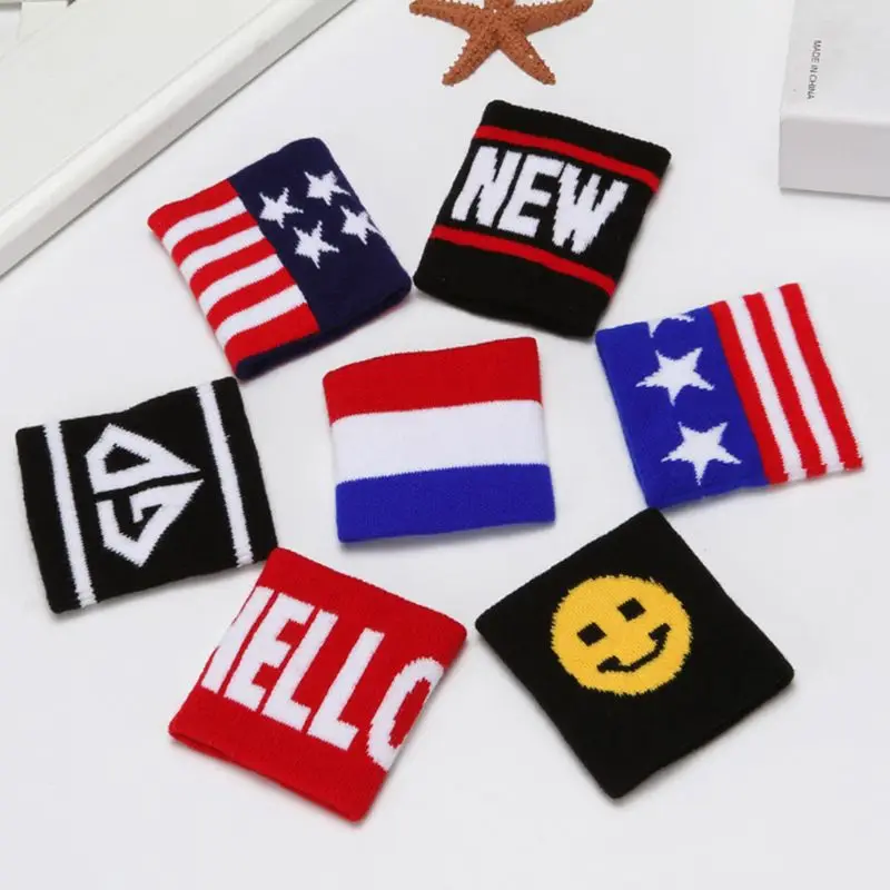 

2Pcs/Pair Adult Kids Running Sports Sweatband Hip-Hop Letters Colored Striped Dancing Wrist Support Brace Wraps Guards