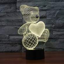 Tamproad мультфильм милый Сердце Медведь Форма светодиодные лампы 3D ребенка ночник Рождество огни продвижение красочные Ночная LED лампа подарок