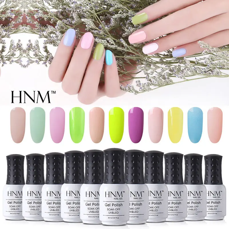 

HNM 8ML Light Color Gel Nails UV LED Lamp Esmaltes Permanetes Nail Gel Polish Tops Base Coat Nail Glue Long Last Gelpolish Ink