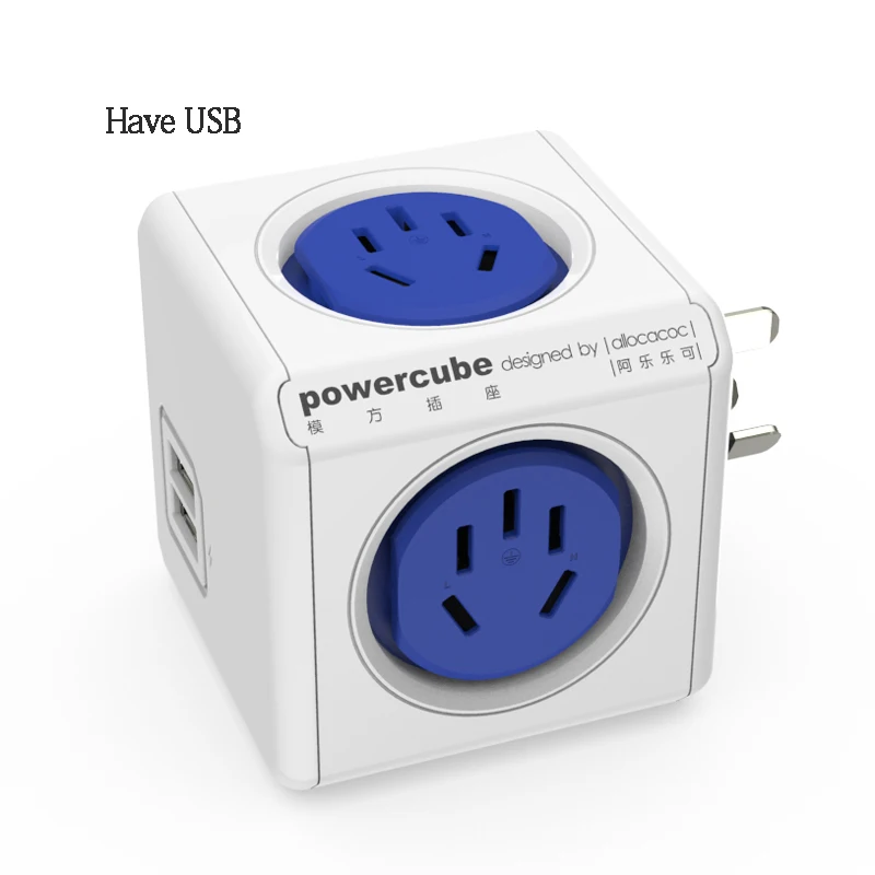 Allocacoc smart plug powercube электрическая usb-розетка для Австралии, Новая Зеландия, удлинитель, универсальный адаптер для путешествий, дома - Цвет: blue