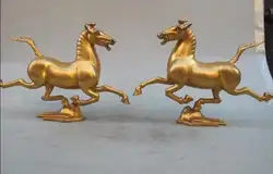 Китай Фэн-Шуй 100% pure Bronze 24 К Золото резные Верховая езда Chebi Статуя пара