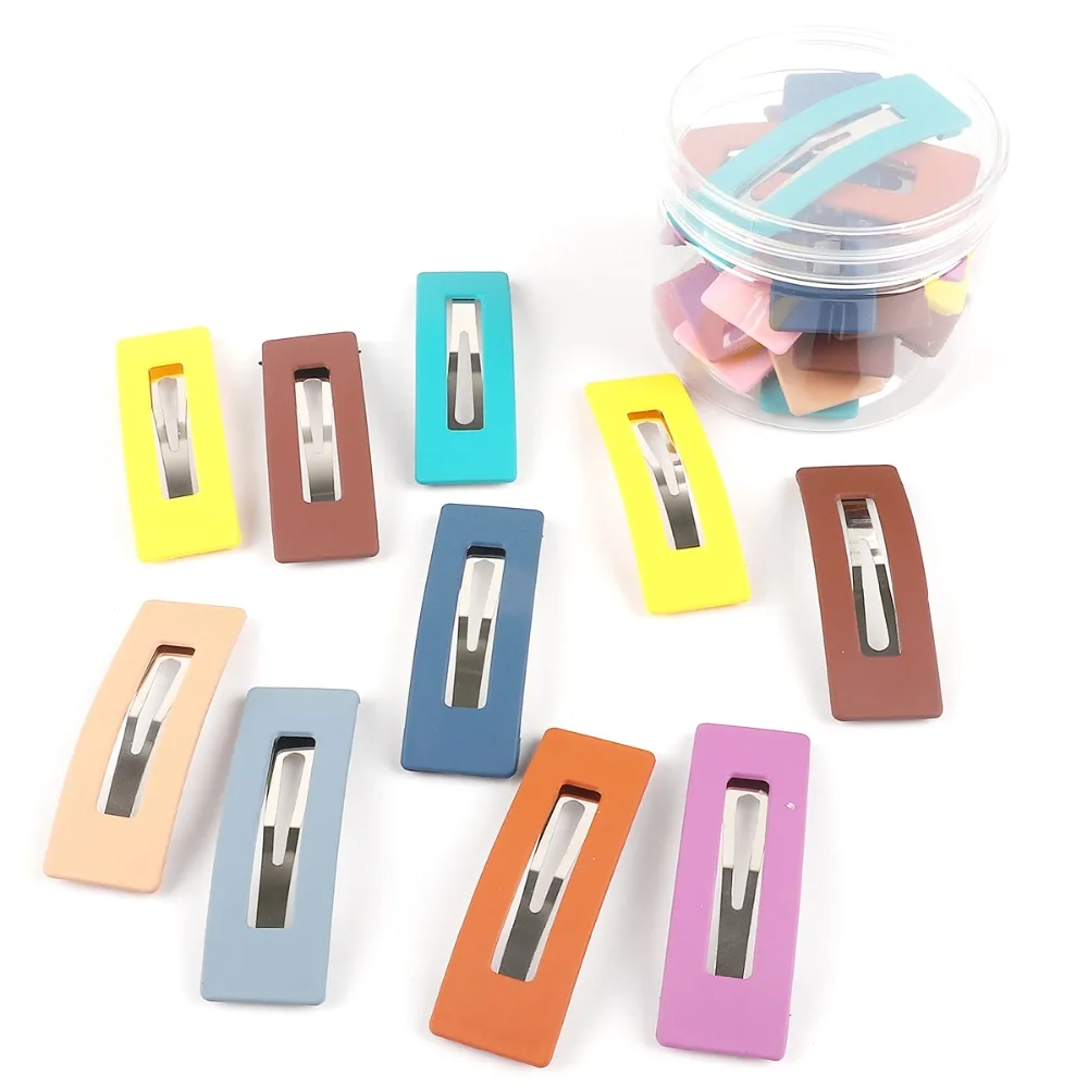 

New high quality 10pc/box random mixed color square canned hollow square candy color plastic shell metal BB clip girl jewelry