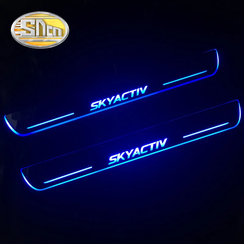  SNCN 4PCS Acrylic Moving LED Welcome Pedal Car Scuff Plate Pedal Door Sill Pathway Light For Mazda 