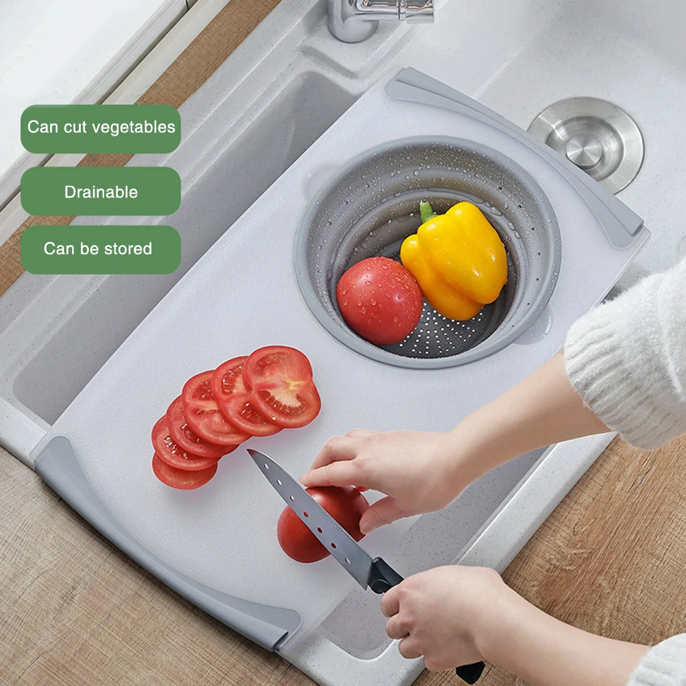 

3 IN 1 Multi-Function Sink Drain Basket Cutting Board Filter Chopping Blocks Meat Vegetable Fruit Basket Storage Chopping Board
