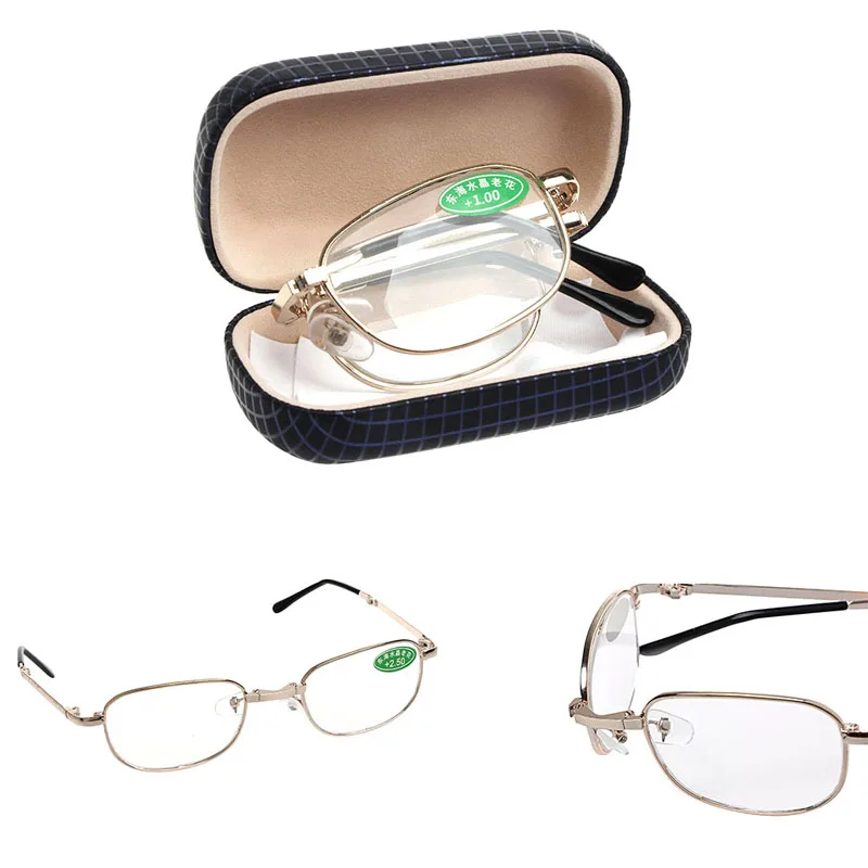 

Women Men Metal Frame Folding Reading Glasses with Case Strengths +1.00 to +4.00