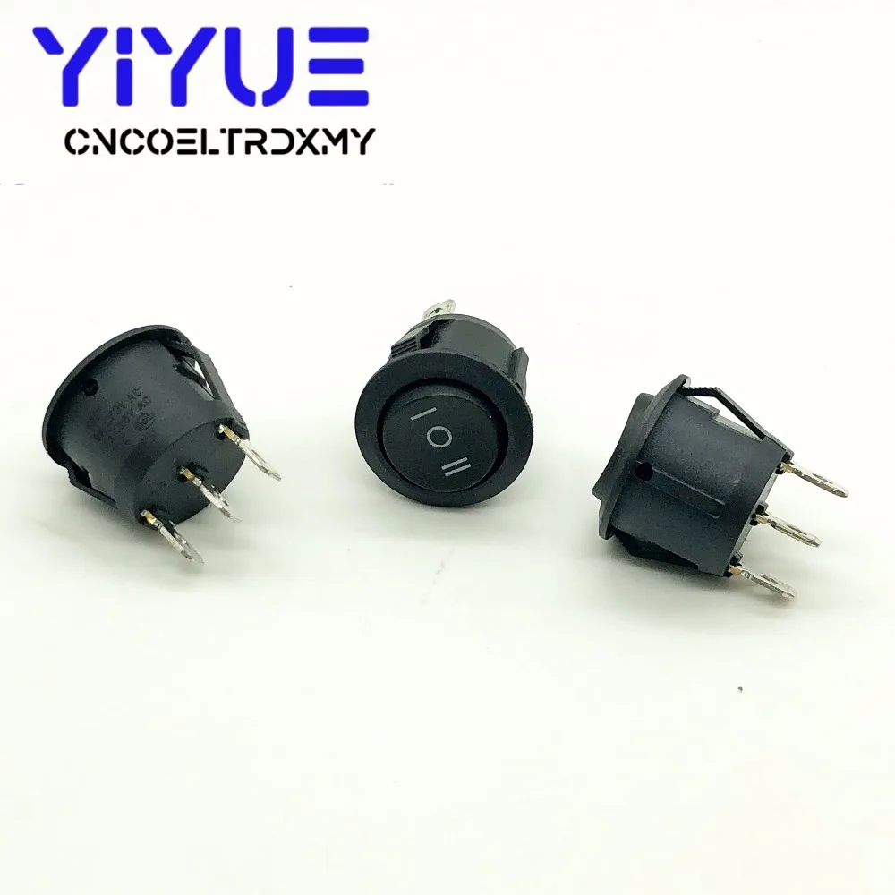 KCD1 Boat Rocker Switch ON-OFF-ON Black 3 Position SPDT Snap-in 3 Pin Round Switch 10A125V 6A250V AC (4)
