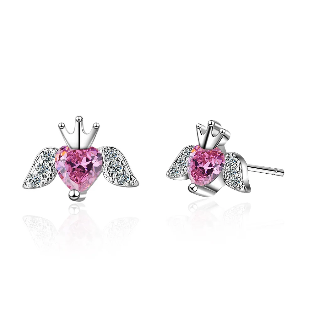 XIYANNIKE 925 Sterling Sliver The Wing Of Angel Queen Zirconia Stud Earrings Cute Simple Fashion For Women Gift Trendy Oorbellen | Украшения
