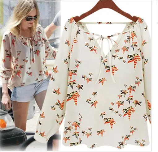 Fall 2016 New Blusas Femininas Long-Sleeved Chiffon Blouse Women Shirt Printing Color Dove Tops And Blouses |