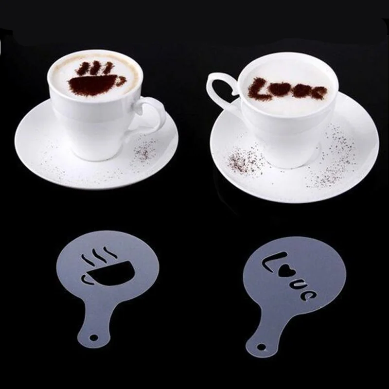 

16PCS Creative Coffee Stencils Template Strew Pad Duster Spray Latte Art Fest Milk Printing Mold Tools Dining Bar Supplies