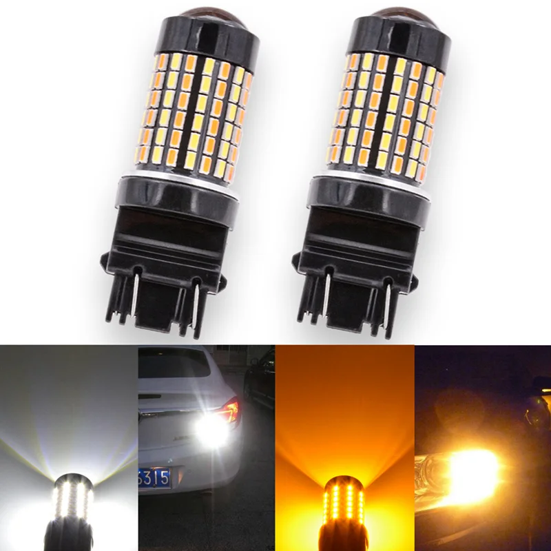 Katur 2pcs T25 3157 Switchback Led Bulbs White&Yellow Dual Color T25