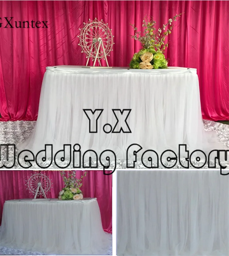 

Nice Looking 1 Layer Ice Silk With 2 Layer Tutu Table Skirt For Wedding Table Cloth Decoration