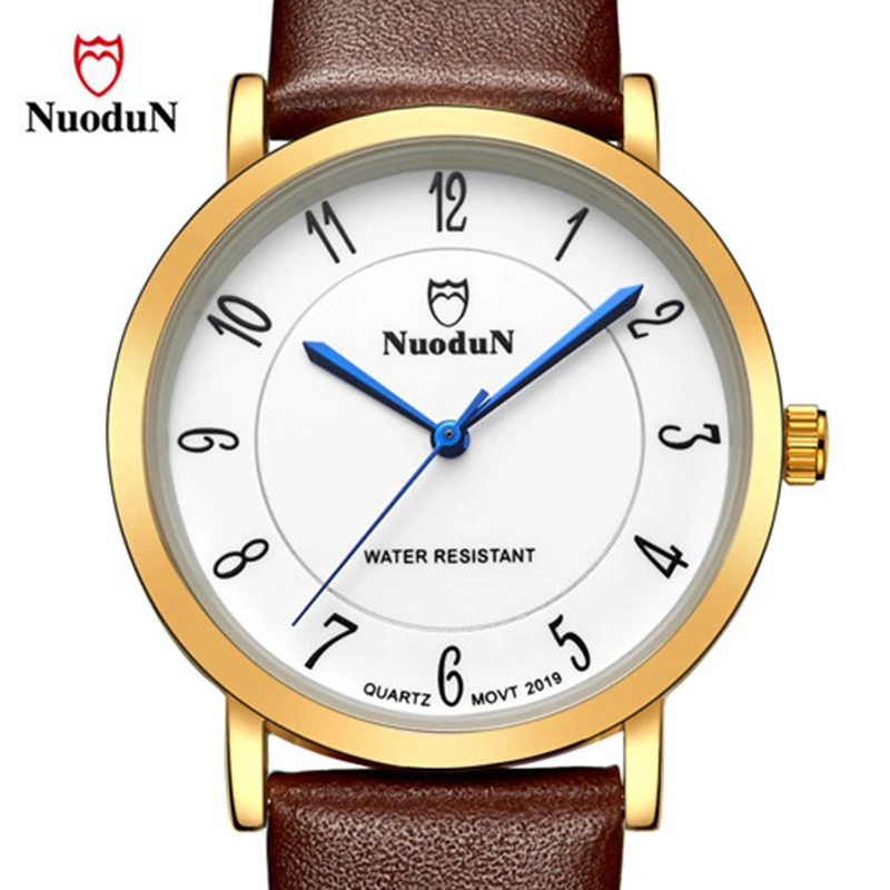 Nuodun Lovers' Luxury Brand Watch Women Men Stainless Steel Wristwatch Leather Watchband Quartz Watches Reloj Mujer 2019GL