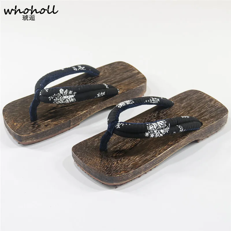 

WHOHOLL Original Japanese Style Clogs Wooden Slippers Summer Men Women Geta Kimono Flip-flops Home Anti-Slip Flat Clogs