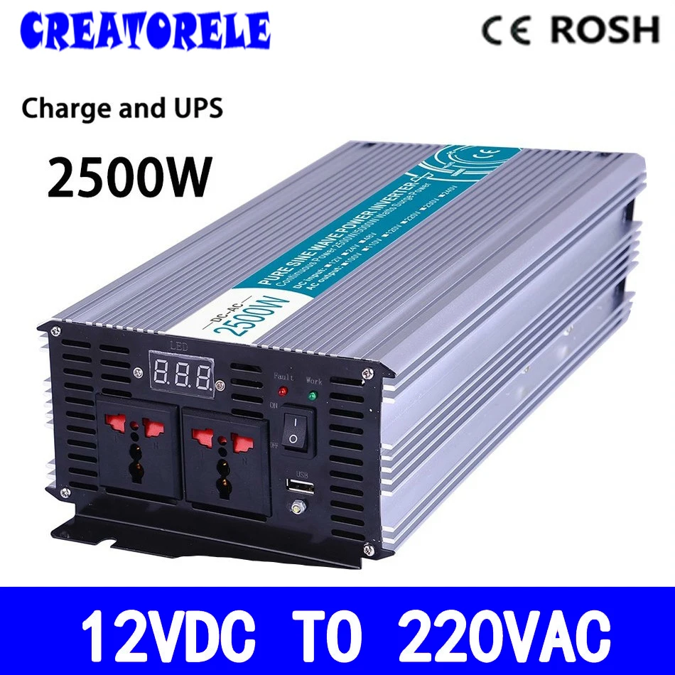 

P2500-122-C 2500W pure sine wave inverter 12v to 220v solar inverter voltage converter with charger and