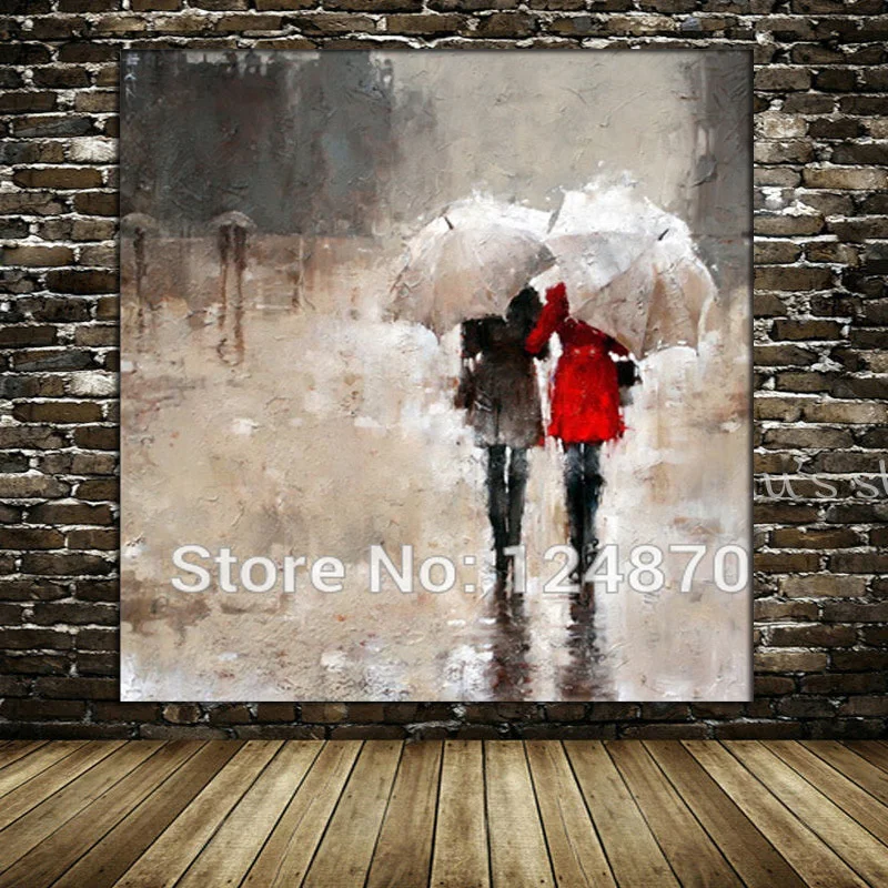 

100% Hand painted Figure Oil Painting on Canvas Couples Picture Painitng Wall Art Modern Rain Landscape Picture For Home Decor