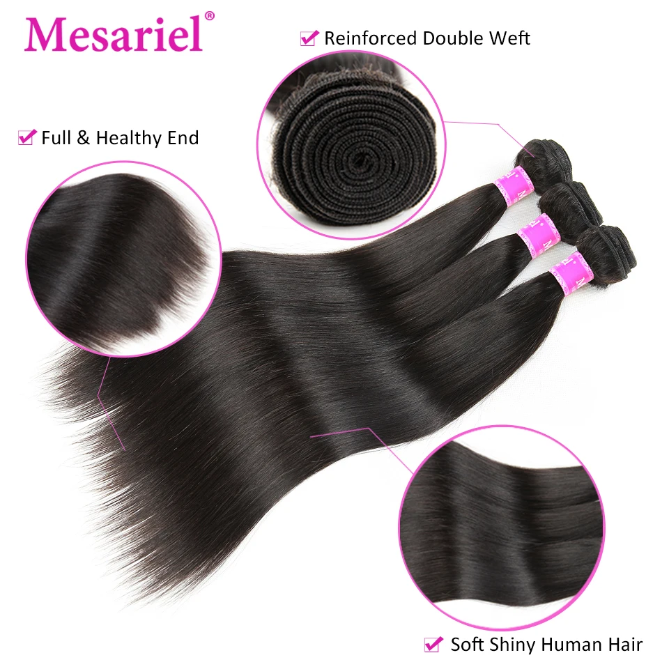 Mesariel Straight Hair Bundles With Closure Brazilian Hair Weave 2 3 4 Human Hair Bundles With Closure Non-remy Hair Extension Mesariel Straight Hair Bundles With Closure Brazilian Hair Weave 2 3 4 Human Hair Bundles With Closure Non-remy Hair Extension