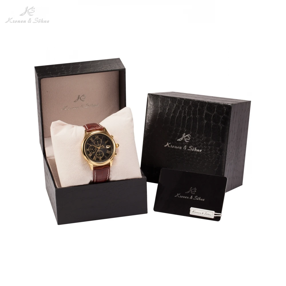 

Luxury Leather Box IMPERIAL KS Brand Roman Numerals 6 Hands Calendar Watch Men Mechanical Automatic Relogio Masculino /KS144-149