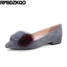 Замша дизайнер Остроконечные плоские мех серый Женская платье обувь последний зеленый весна осень Настоящая кожа Китай красивая Мода европейская последние отправка капель весенняя пом