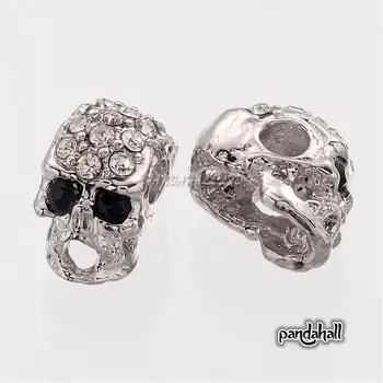 

Alloy Rhinestone Beads Halloween Skull Head Beads for Bracelet Decorations Jewelry Making Accessories 13x7.5x9mm, Hole: 3mm