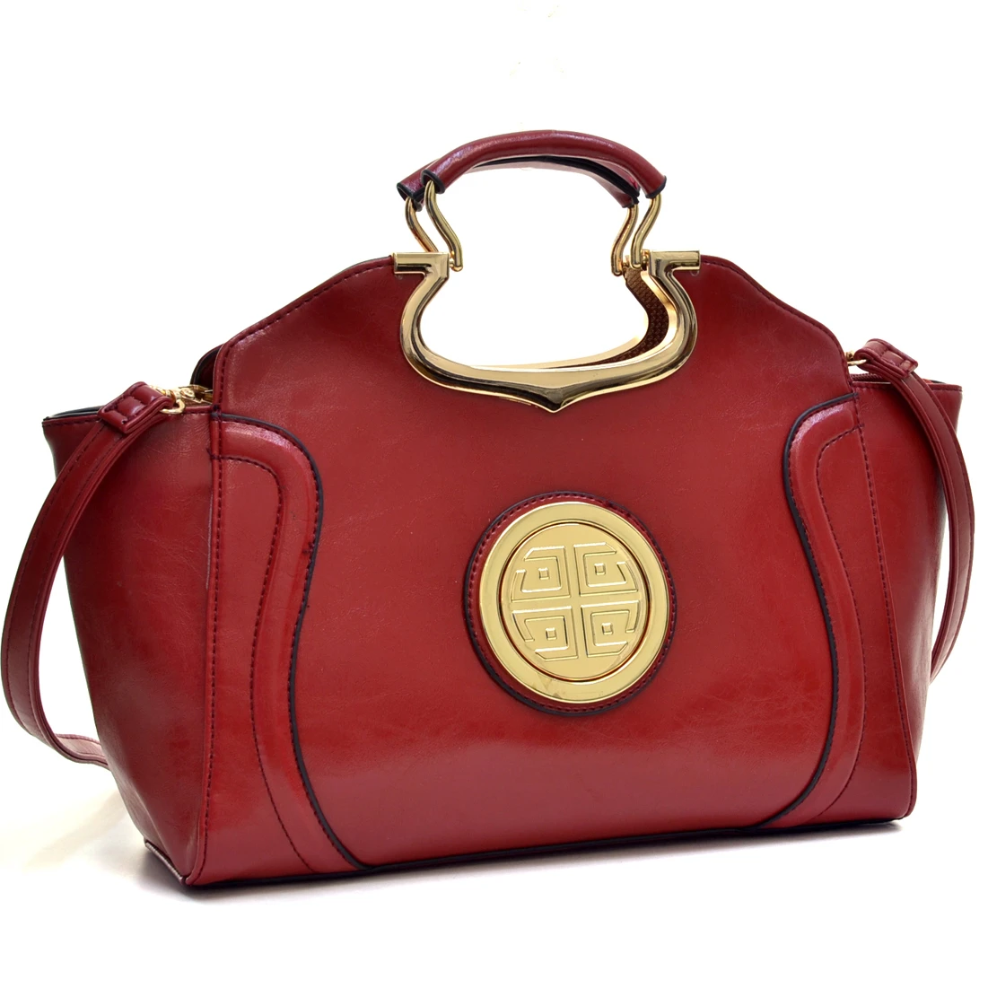 Dasein Women's Designer Drop Handle Deep Gloss Winged Handbag Tote Satchel Shoulder bag iPad Bag with Removable Shoulder Strap (2)