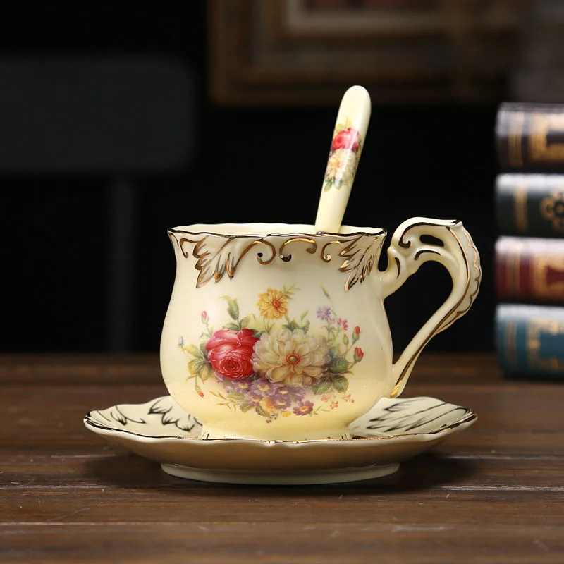 Креативный европейский винтажный набор кофейных чашек, чашка, блюдце, ложка, наборы, пномпень, британский фарфор, чайный набор, чайное время, послеобеденный чай - Цвет: A2 1pcs set